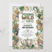Invitation Young Wild & Three Safari Animaux Garçon 3e annive (Devant)