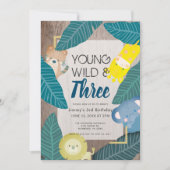 Invitation Young Wild & Three Safari Animaux Garçon 3e annive (Devant)