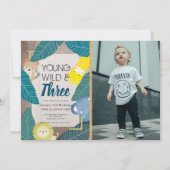 Invitation Young Wild & Three Safari Animaux Photo Anniversai (Devant)