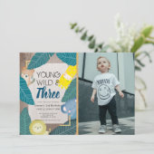 Invitation Young Wild & Three Safari Animaux Photo Anniversai (Debout devant)