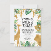 Invitation Young Wild Three Safari Gold Green 3e anniversaire (Devant)