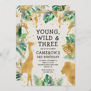 Invitation Young Wild Three Safari Green Ecru 3e anniversaire