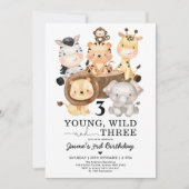 Invitation Young Wild & Three Safari Jungle 3e anniversaire (Devant)