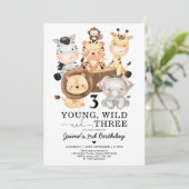 Invitation Young Wild & Three Safari Jungle 3e anniversaire (Debout devant)