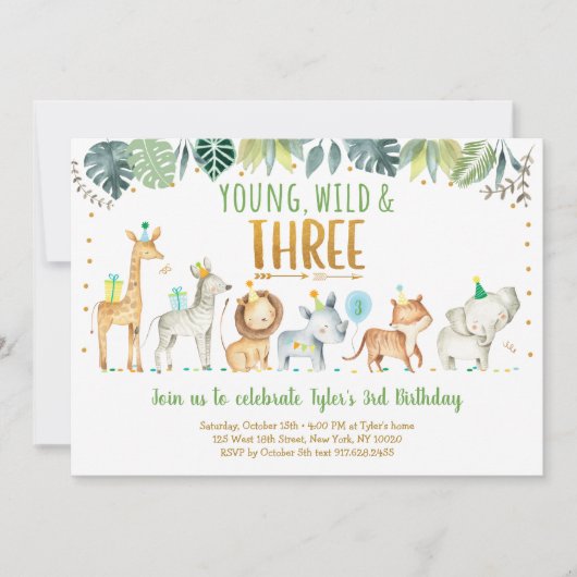 Invitation Young Wild & Three Safari Jungle Anniversaire (Devant)