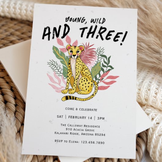 Invitation Young Wild Three Safari Kids Birthday Party