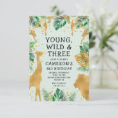 Invitation Young Wild Three Safari Pastel Vert 3e anniversair (Debout devant)
