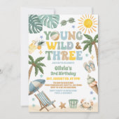 Invitation Young Wild & Three Summer Beach 3rd Birthday  (Devant)
