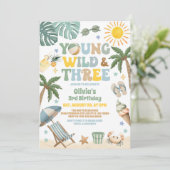 Invitation Young Wild & Three Summer Beach 3rd Birthday  (Debout devant)