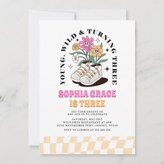 Invitation Young Wild Three Super Daisy 3e anniversaire (Devant)
