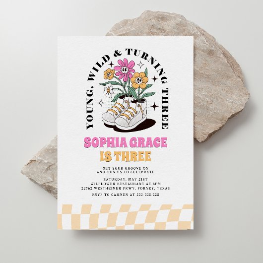 Invitation Young Wild Three Super Daisy 3e anniversaire