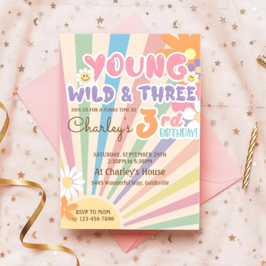 Invitation Young Wild Three Super Sunshine Boho 3e anniversai