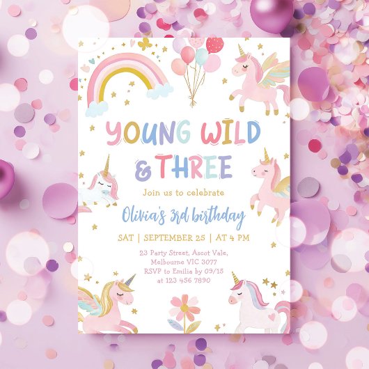 Invitation Young Wild & Three Unicorn 3e Anniversaire