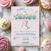 Invitation Young Wild Three Unicorn Rainbow Girl 3e anniversa