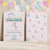 Invitation Young Wild Three Unicorn Rainbow Girl 3e anniversa