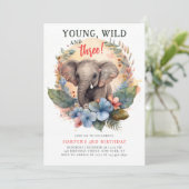 Invitation Young Wild Trois 3e anniversaire enfants mignon él (Debout devant)