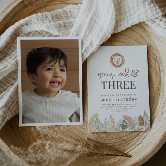 Invitation Young, Wild & Trois Feuilles Neutres Photo Invite