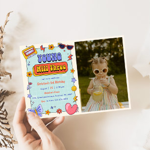 Invitation Young Will Three Groovy Hippie 3e anniversaire Pho