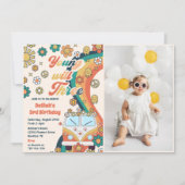 Invitation Young Will Three Retro Floral 3e fête d'anniversai (Devant)