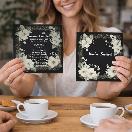 Invitation You're Invited White and Gold Floral Frame