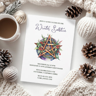 Invitation Yule Solstice d'Hiver Houx Pentacle Païen Wicca