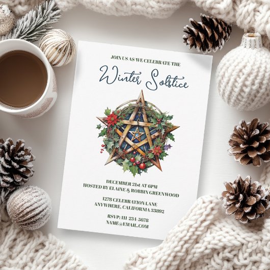 Invitation Yule Solstice d'Hiver Pentacle Païen Wicca