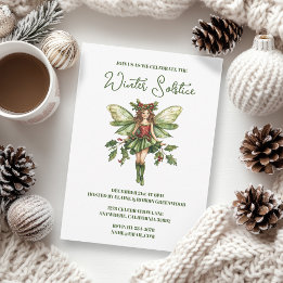 Invitation Yule Winter Solstice Holly Fairy Pagan Wicca