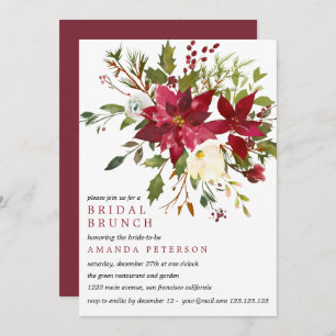 Invitation Yuletide  PoinsettiaBouquet Mariage Brunch nuptial