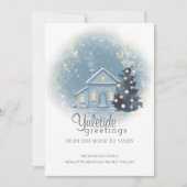 Invitation Yuletide Salutations de Noël Cottage et Arbre (Devant)