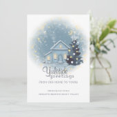 Invitation Yuletide Salutations de Noël Cottage et Arbre (Debout devant)