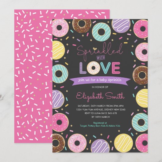Invitation Yummy Doughnut Girl Baby Sprinkboard (Devant / Derrière)