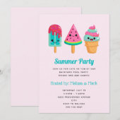 Invitation Yummy Ice Cream Trio Summer Vibe Party (Devant / Derrière)
