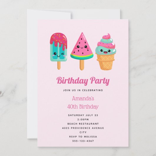 Invitation Yummy Ice Cream Trio Vibe été Anniversaire (Devant)