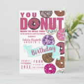 Invitation Yummy Rose Turquoise Donuts Aquarelle Anniversaire (Debout devant)