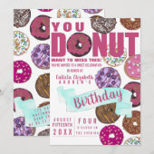 Invitation Yummy Rose Turquoise Donuts Aquarelle Anniversaire (Devant / Derrière)