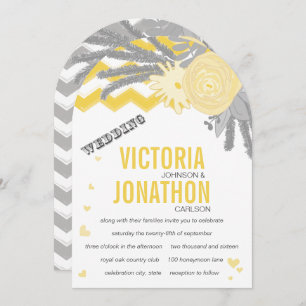Invitation Zag gris et jaune Zag Mariage romantique