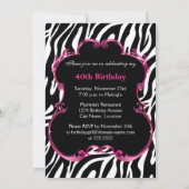 Invitation Zebra 40 et Fabulous Bling Anniversaire (Dos)