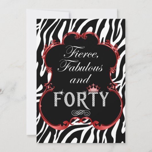 Invitation Zebra 40 et Fabulous Bling Anniversaire (Devant)