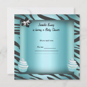 Invitation Zebra Baby shower bébé garçon Cupcake Turquoise (Dos)