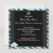 Invitation Zebra Baby shower Boy Blue Black Crown Prince (Dos)