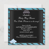 Invitation Zebra Baby shower Boy Blue Black Crown Prince (Dos)
