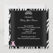 Invitation Zebra Baby shower fille rose noir blanc princesse (Dos)