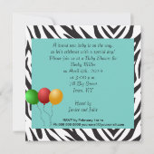 Invitation Zebra Baby shower Party turquoise (Devant)