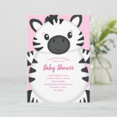 Invitation Zebra Baby shower rose (Debout devant)