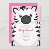 Invitation Zebra Baby shower rose (Devant / Derrière)