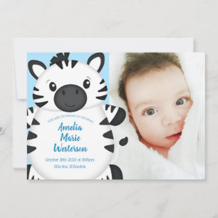 Invitation Zebra Baby shower Safari Blue Boy