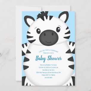 Invitation Zebra Baby shower Safari Blue Boy