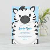 Invitation Zebra Birthday Party Blue (Debout devant)