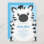 Invitation Zebra Birthday Party Blue (Devant / Derrière)