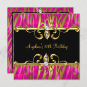 Invitation Zebra Black Gold Pink Jewel 30e anniversaire fête (Devant / Derrière)